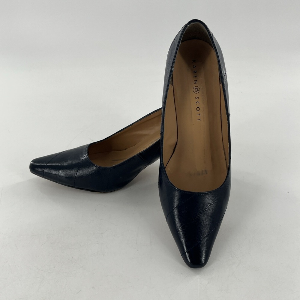 Karen Scott Clancy Pumps Womens Blue Heel Pointed Toe 7.5 Stitch Textured Stripe